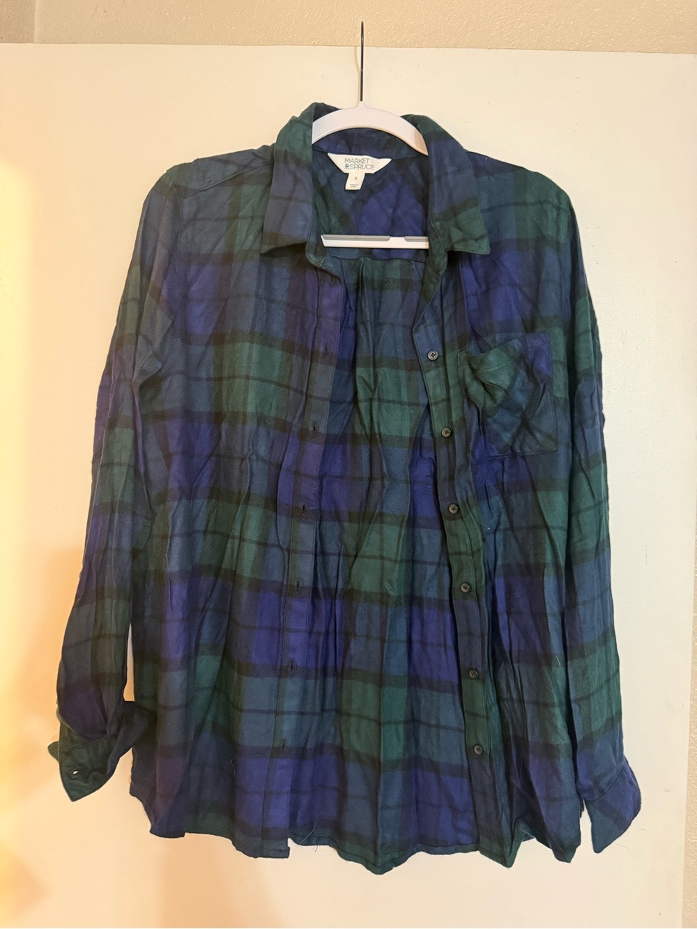 Market & Spruce Plaid Button Down Shirt Medium Navy Green Black Watch
